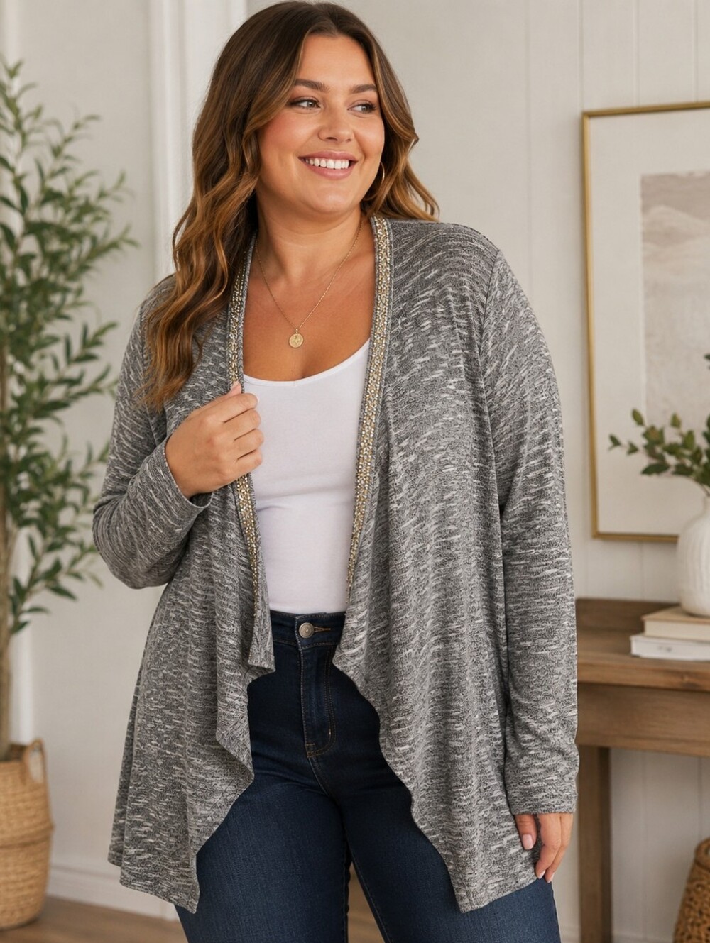 NWT Juicy Couture Embellished Waterfall Open Cardigan Gray XXL Plus Size